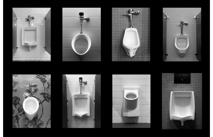 9/9-- Carbone's montage of men's room urinals in various museums.